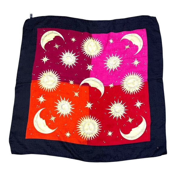 Luca Emanuele Silk Sun & Moon Scarf Celestial Goddess Black Pink Boho Y2K Italy - Picture 3 of 5